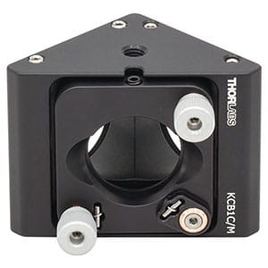 KCB1C/M - Right-Angle Kinematic Mirror Mount with Smooth Cage Rod Bores, 30 mm Cage System and SM1 Compatible, M4 and M6 Mounting Holes - Thorlabs