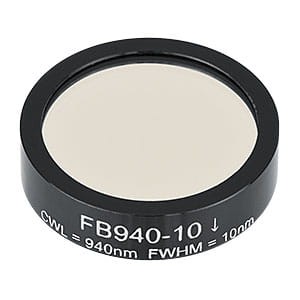 FB940-10 - Ø1" Bandpass Filter, CWL = 940 ± 2 nm, FWHM = 10 ± 2 nm - Thorlabs